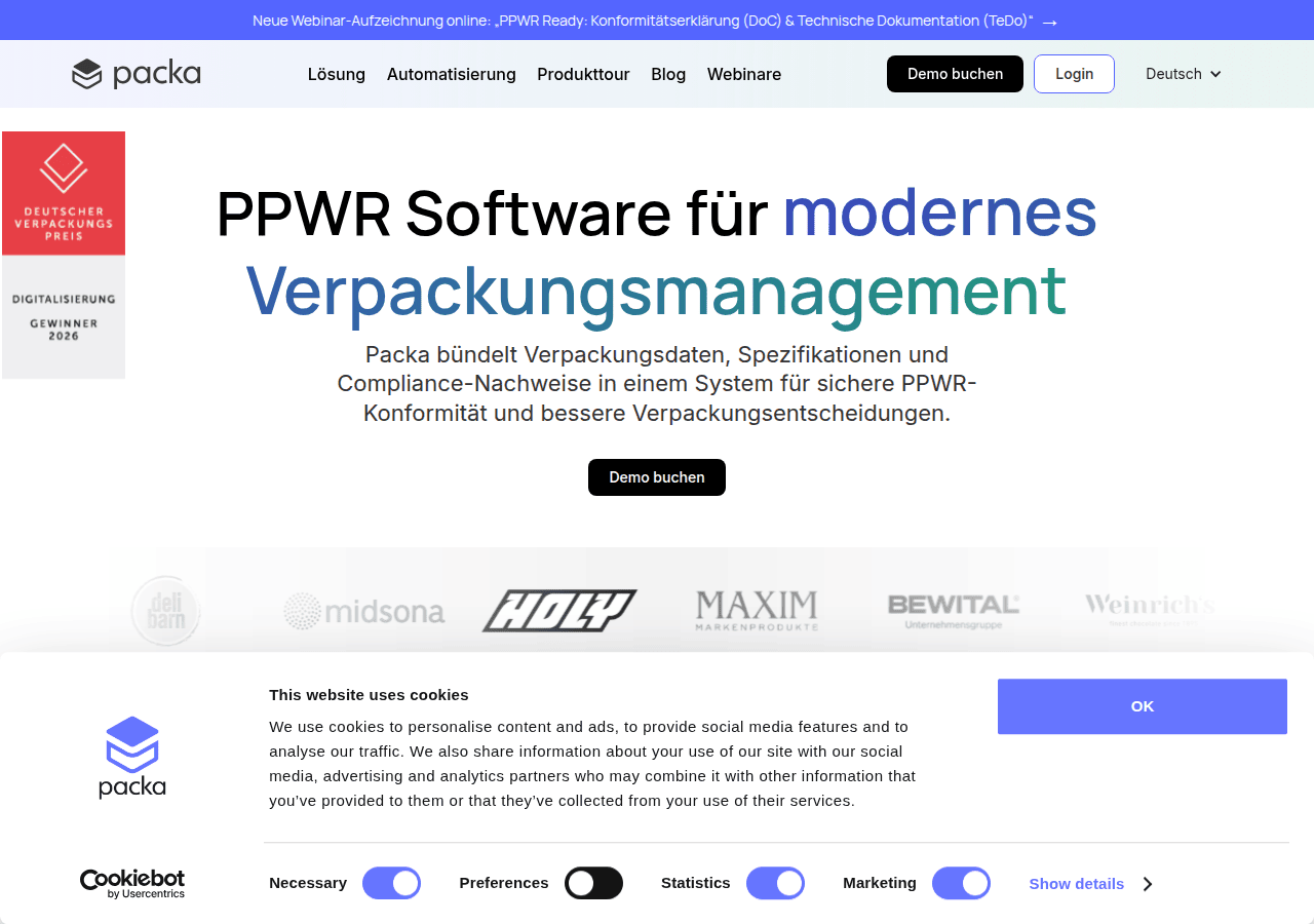 Screenshot of packa.com