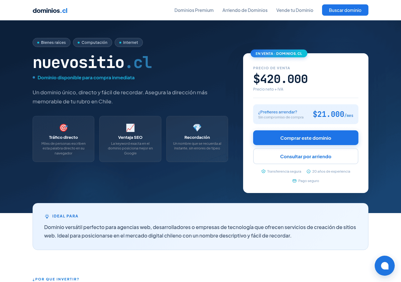 Screenshot of dominios.cl