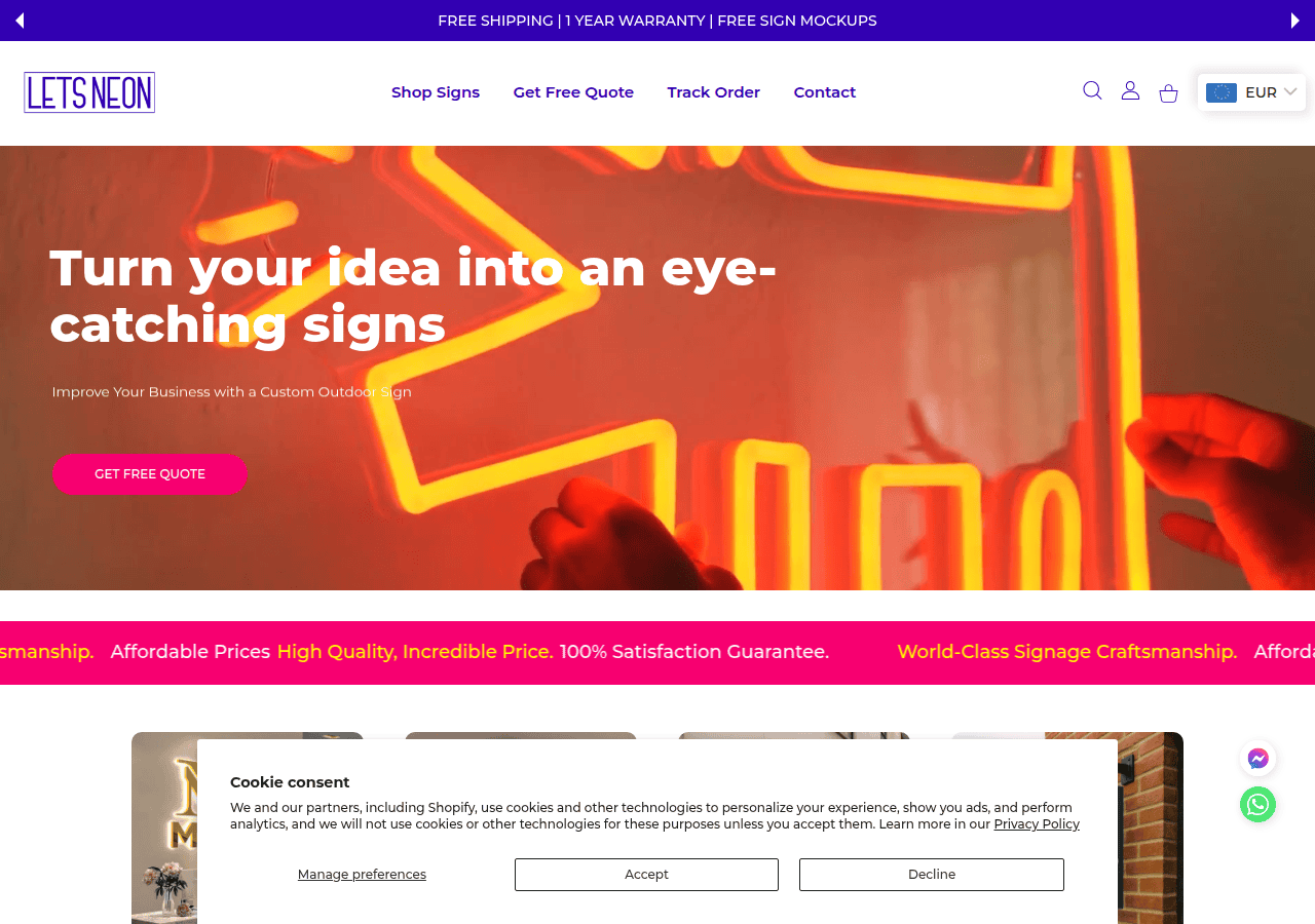 Screenshot of letsneon.com.au