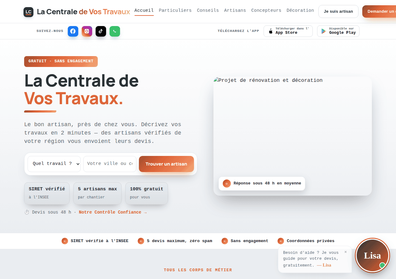 Screenshot of lacentraledevostravaux.fr