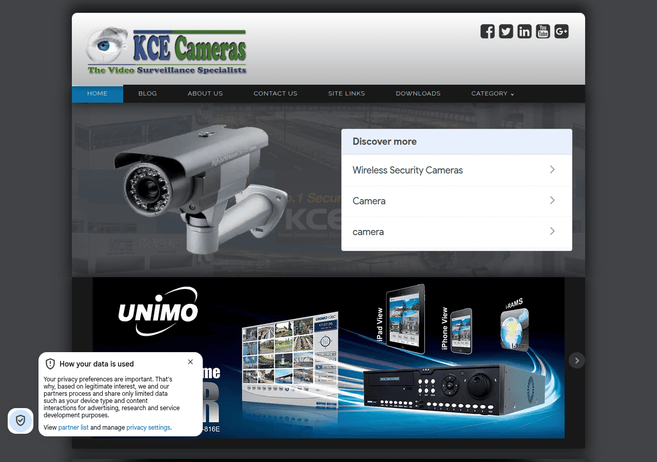 Screenshot of kcecameras.com