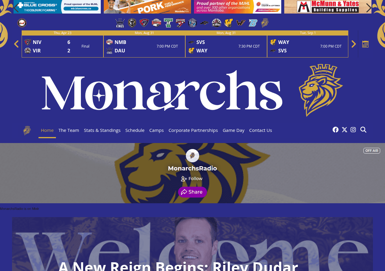 Screenshot of winnipegmonarchs.ca