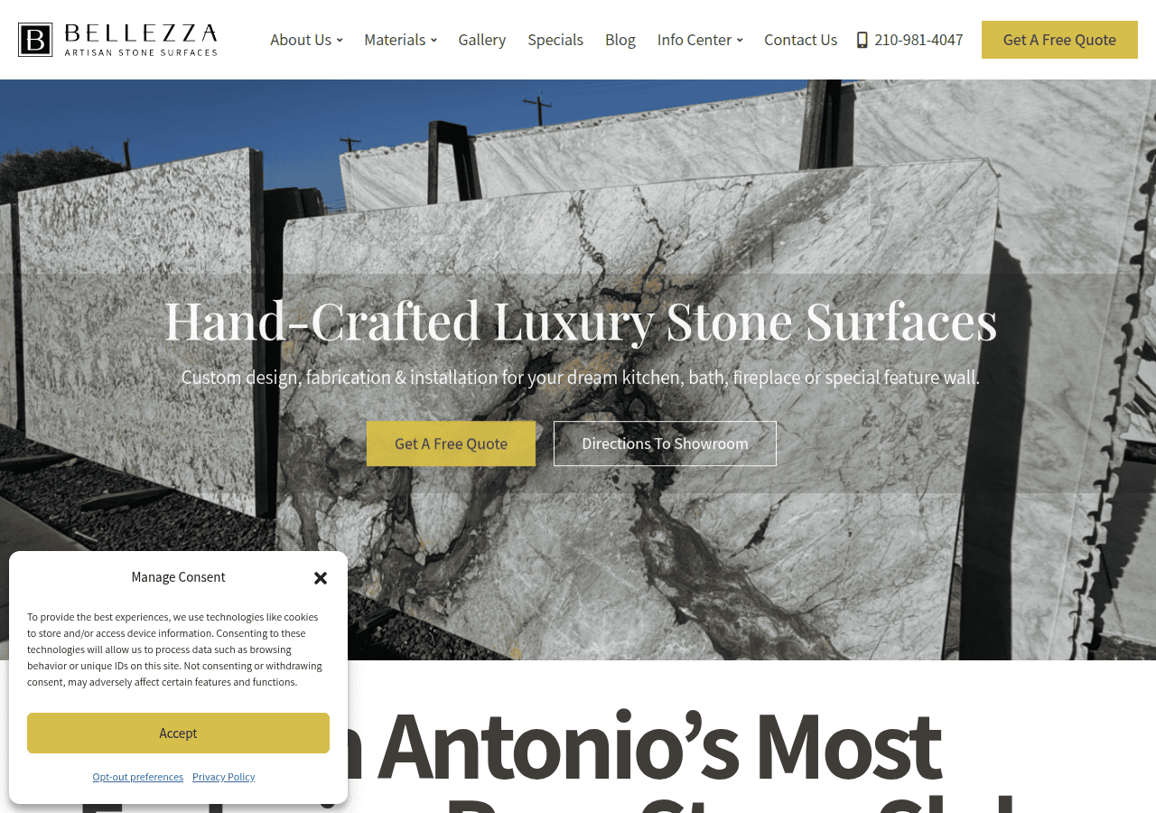 Screenshot of bellezzasurfaces.com