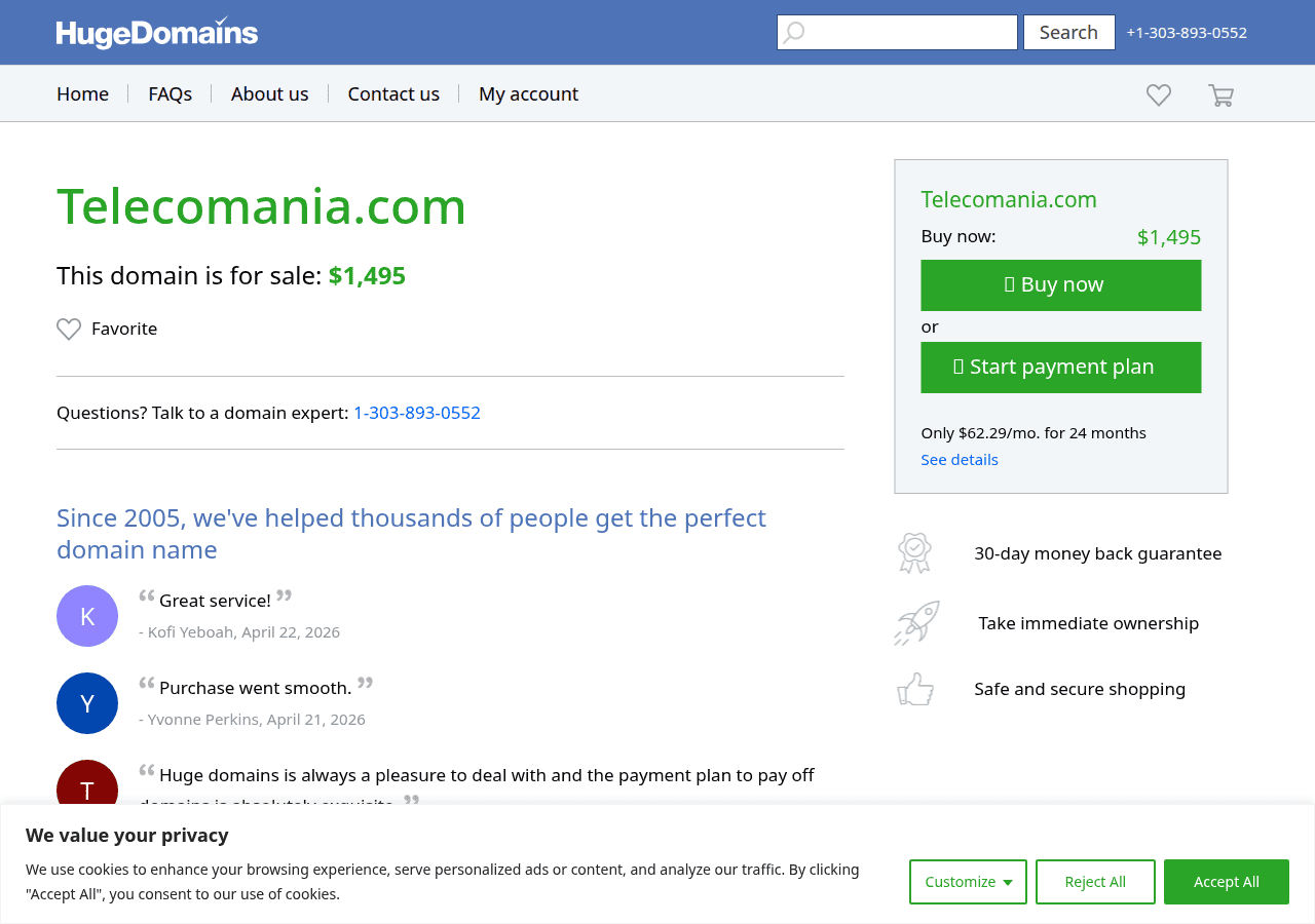 Screenshot of hugedomains.com