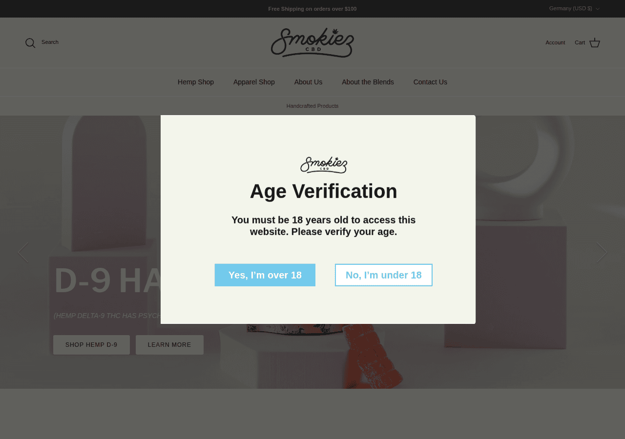 Screenshot of smokiezcbd.com