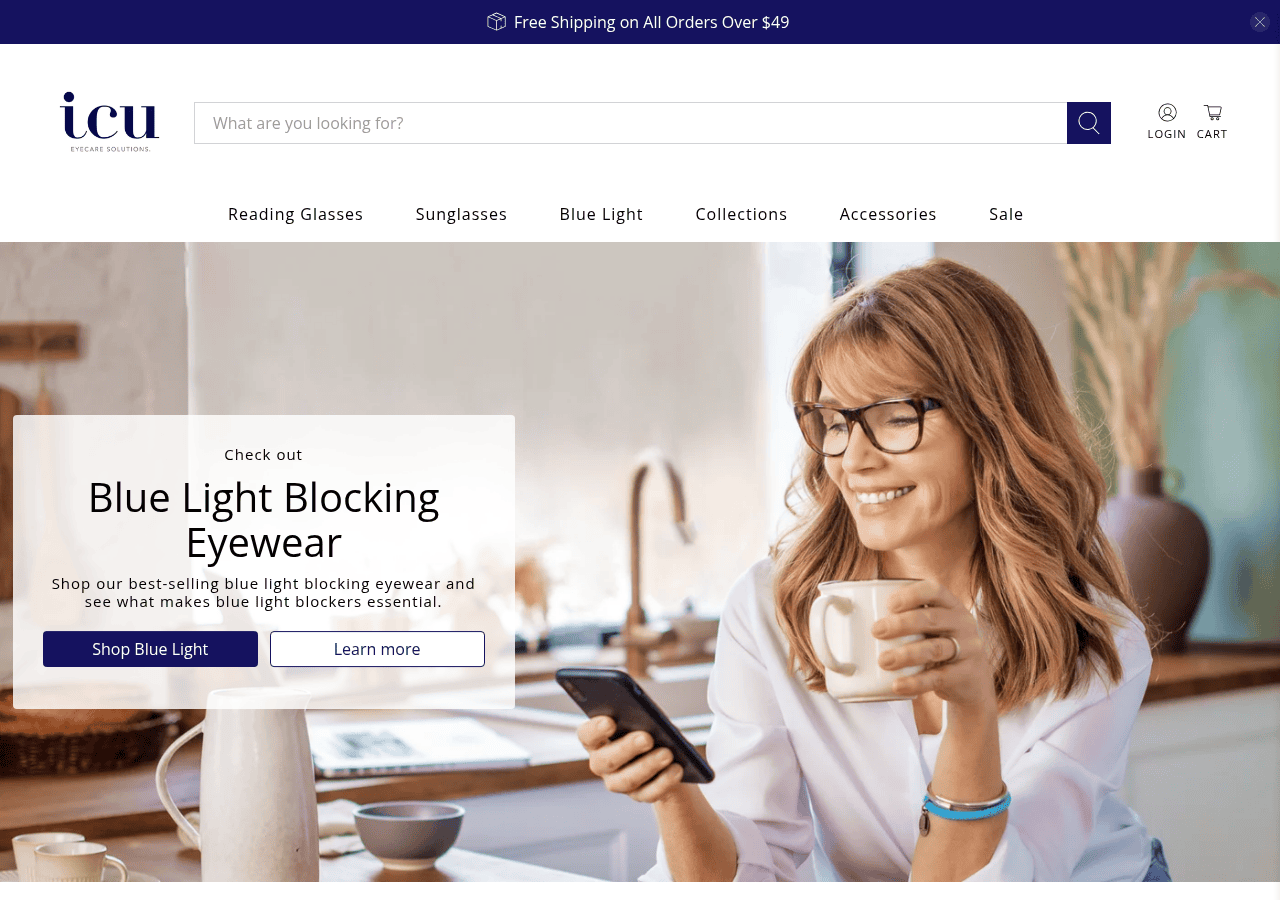 Screenshot of icueyewear.com