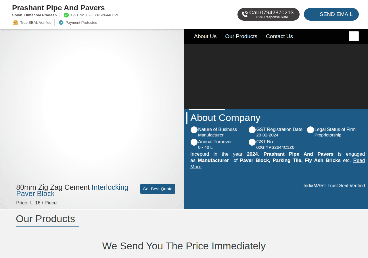 Screenshot of prashantpipeandpavers.com