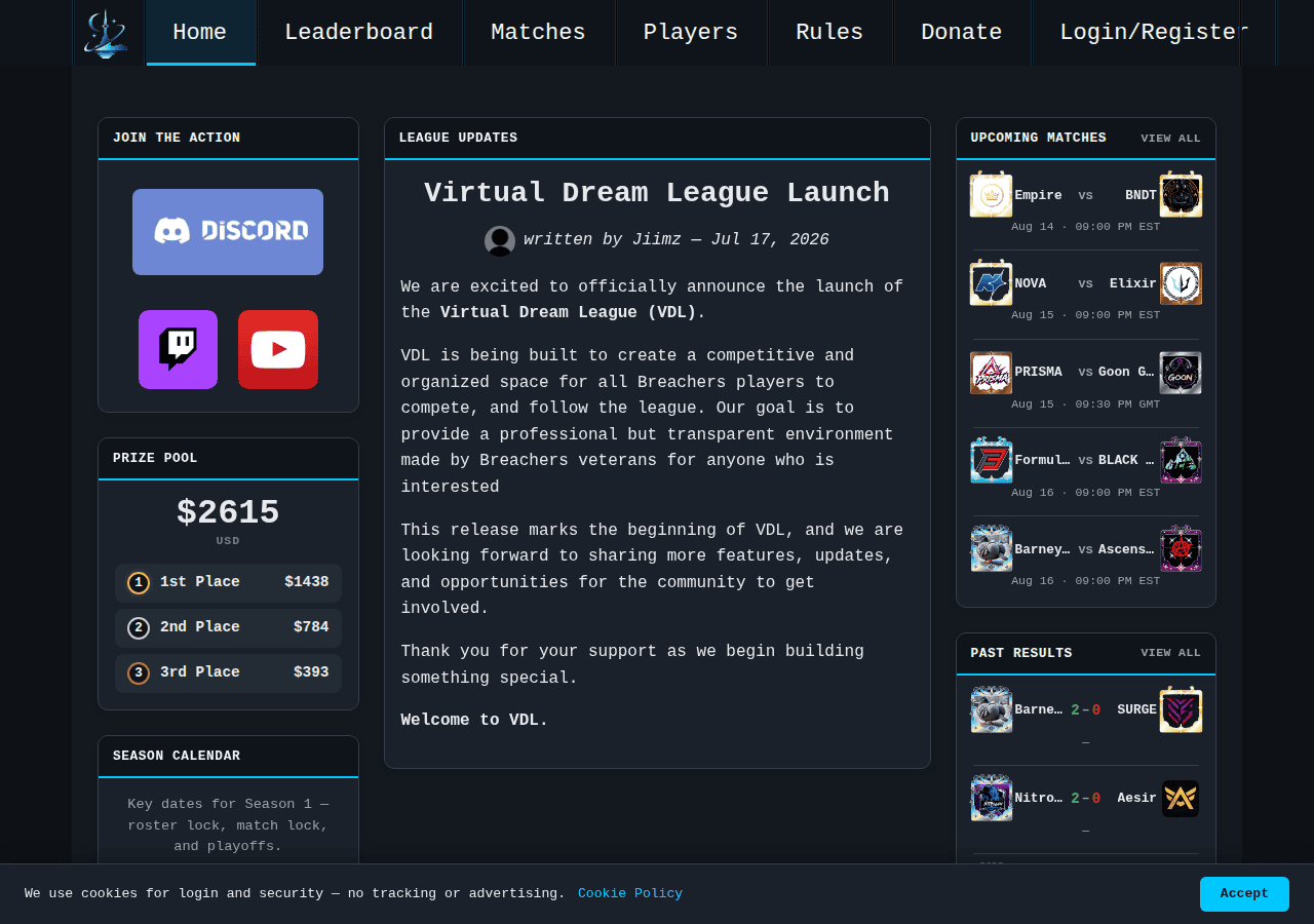 Screenshot of virtualdreamleague.com
