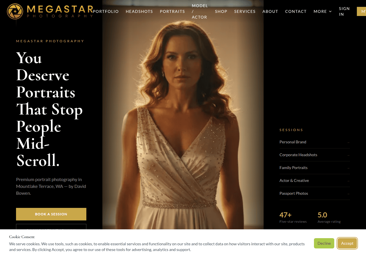 Screenshot of megastarphotography.com
