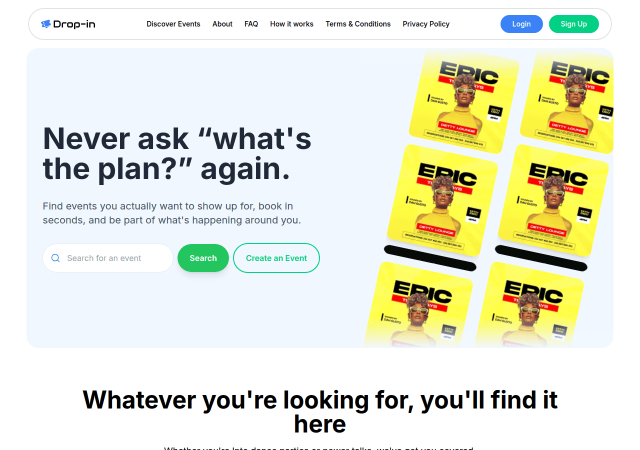 Screenshot of dropin.ng