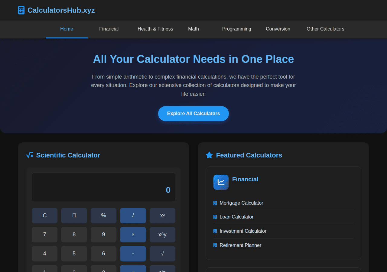 Screenshot of calculatorshub.xyz