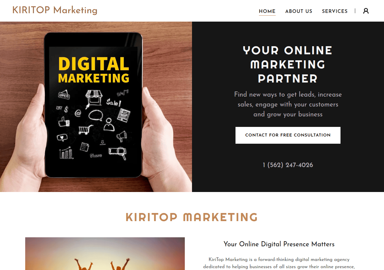 Screenshot of kiritopmarketing.com