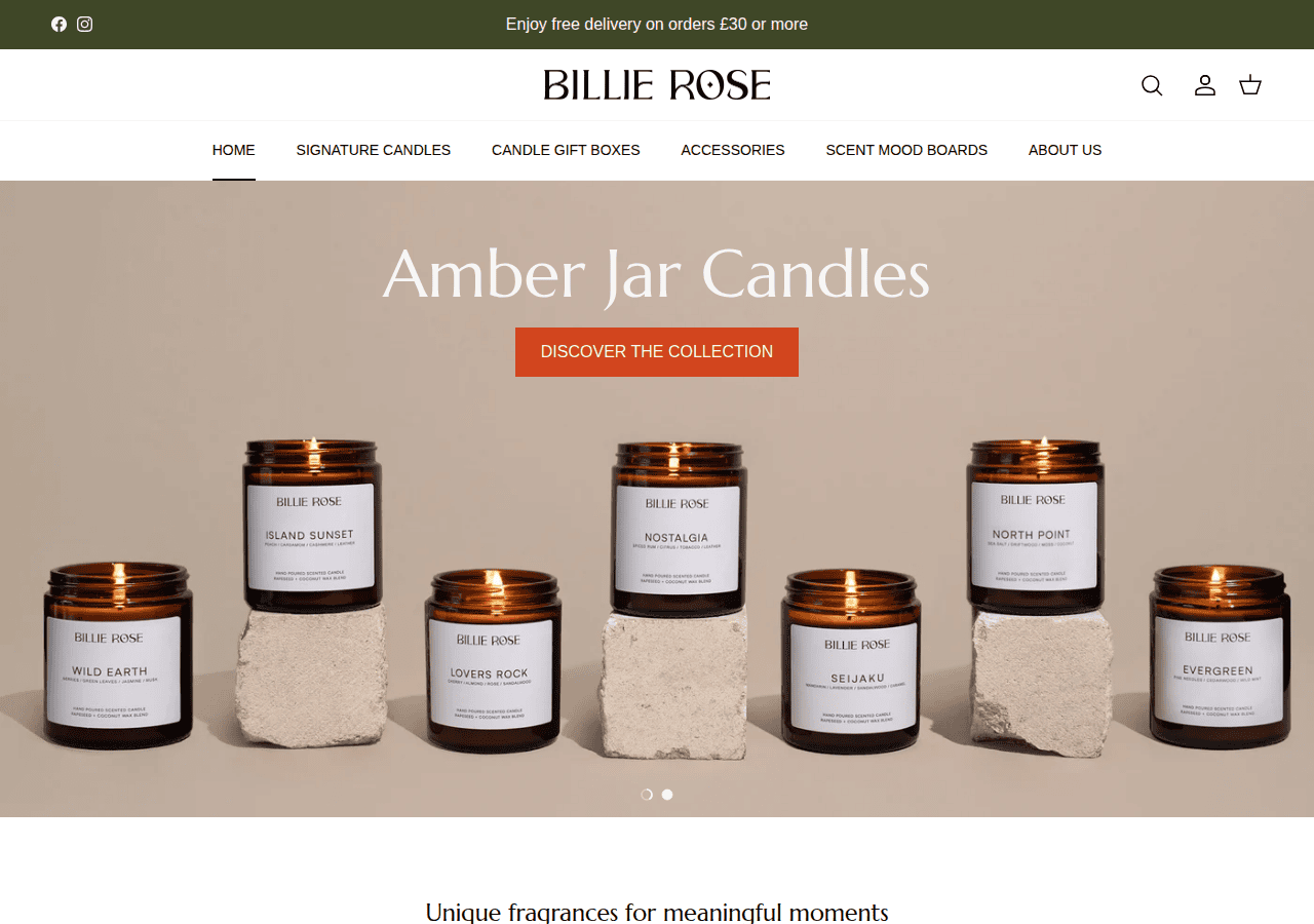 Screenshot of billierosecandles.co.uk