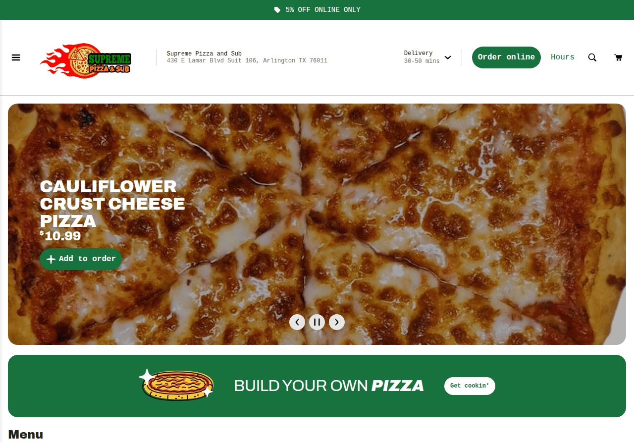 Screenshot of supremepizzaandsub.com