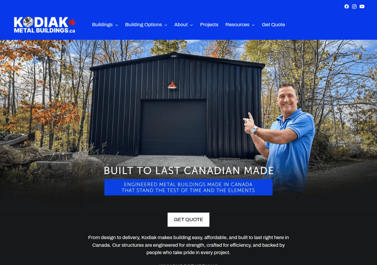 Screenshot of kodiakmetalbuildings.ca