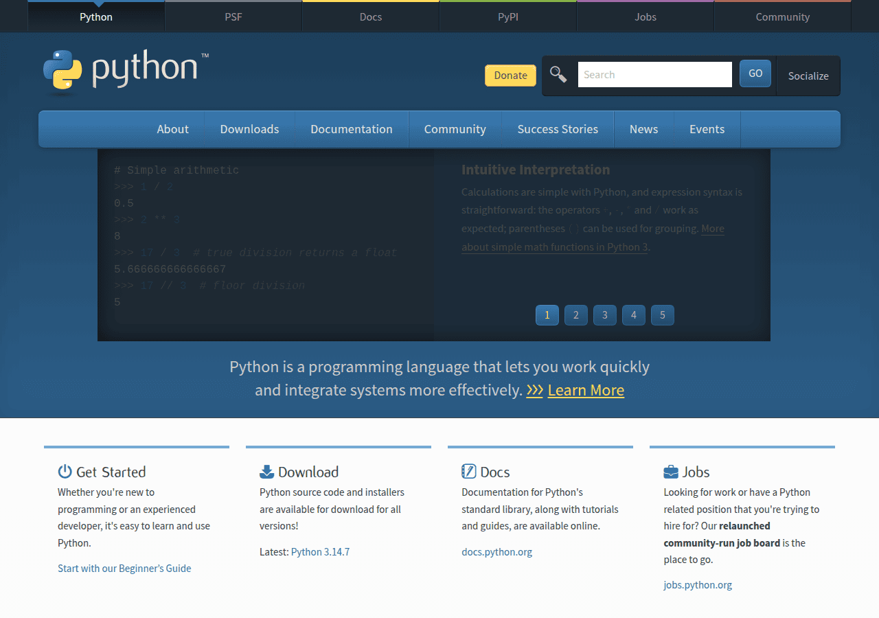Screenshot of python.org