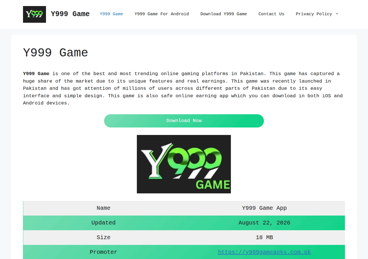Screenshot of y999gameapks.com.pk