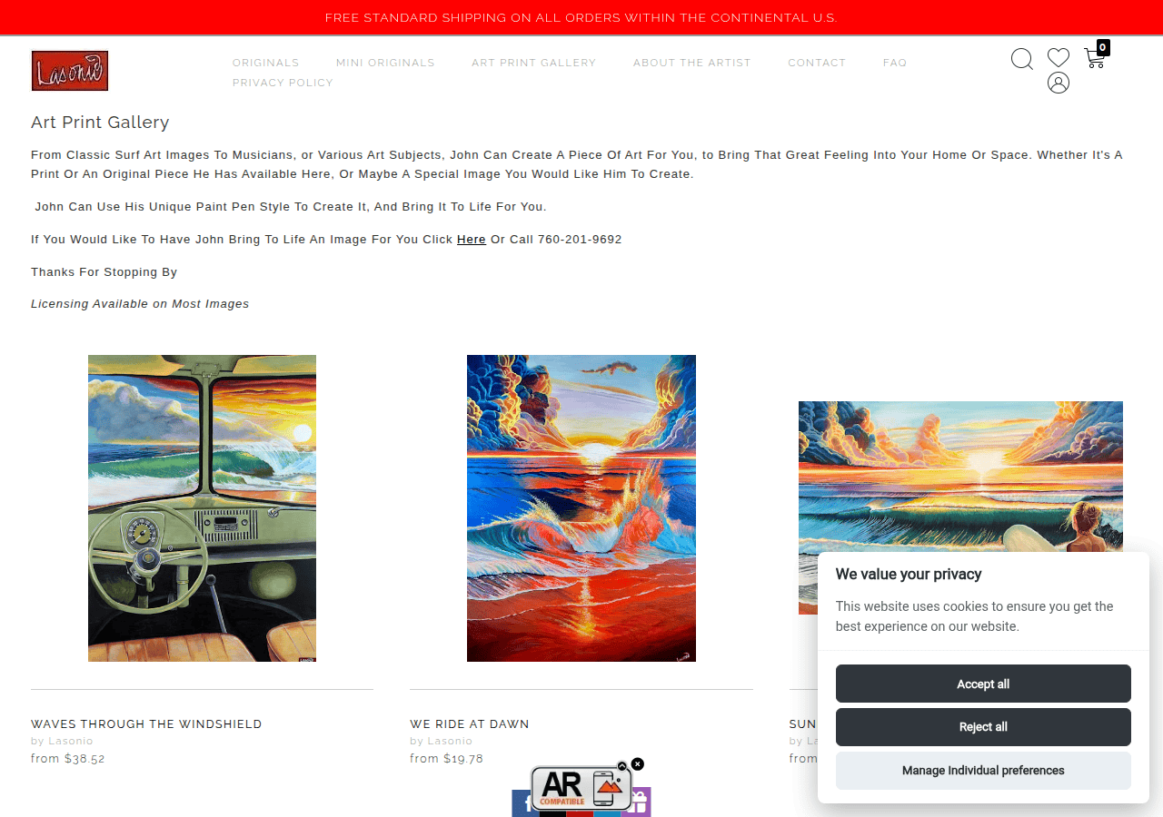 Screenshot of lasoniofineart.com