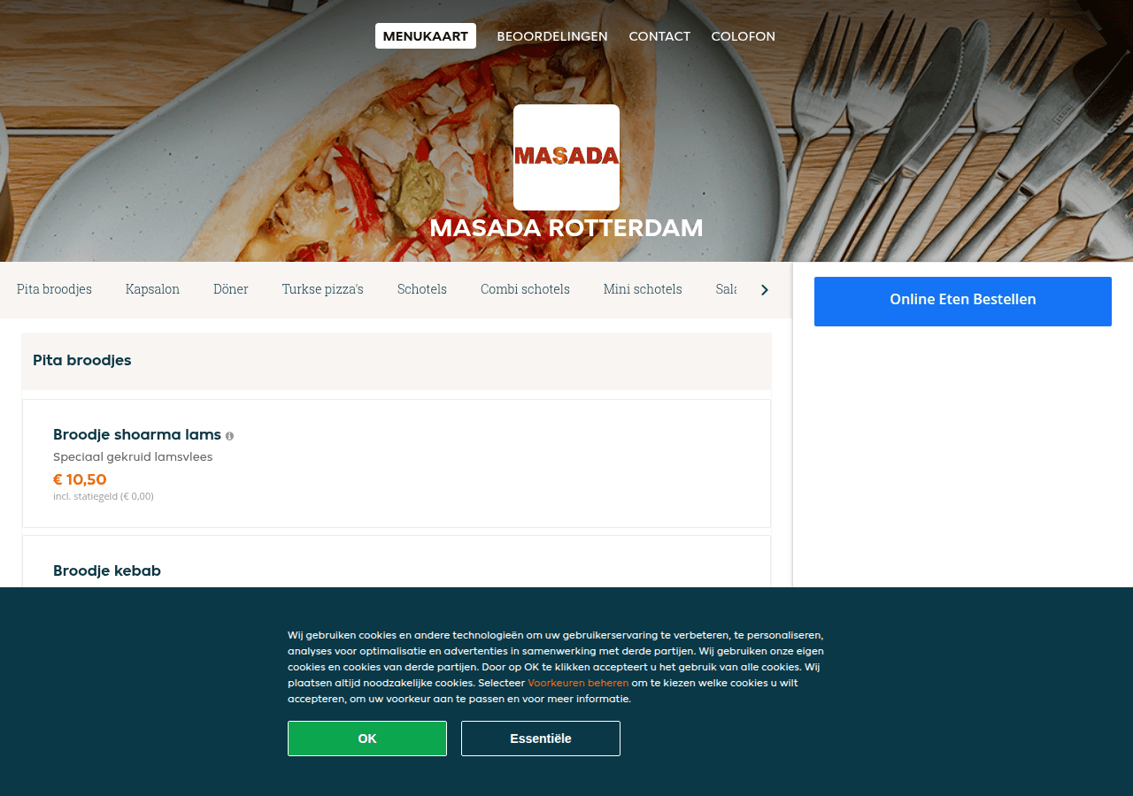 Screenshot of shoarma-masada.nl