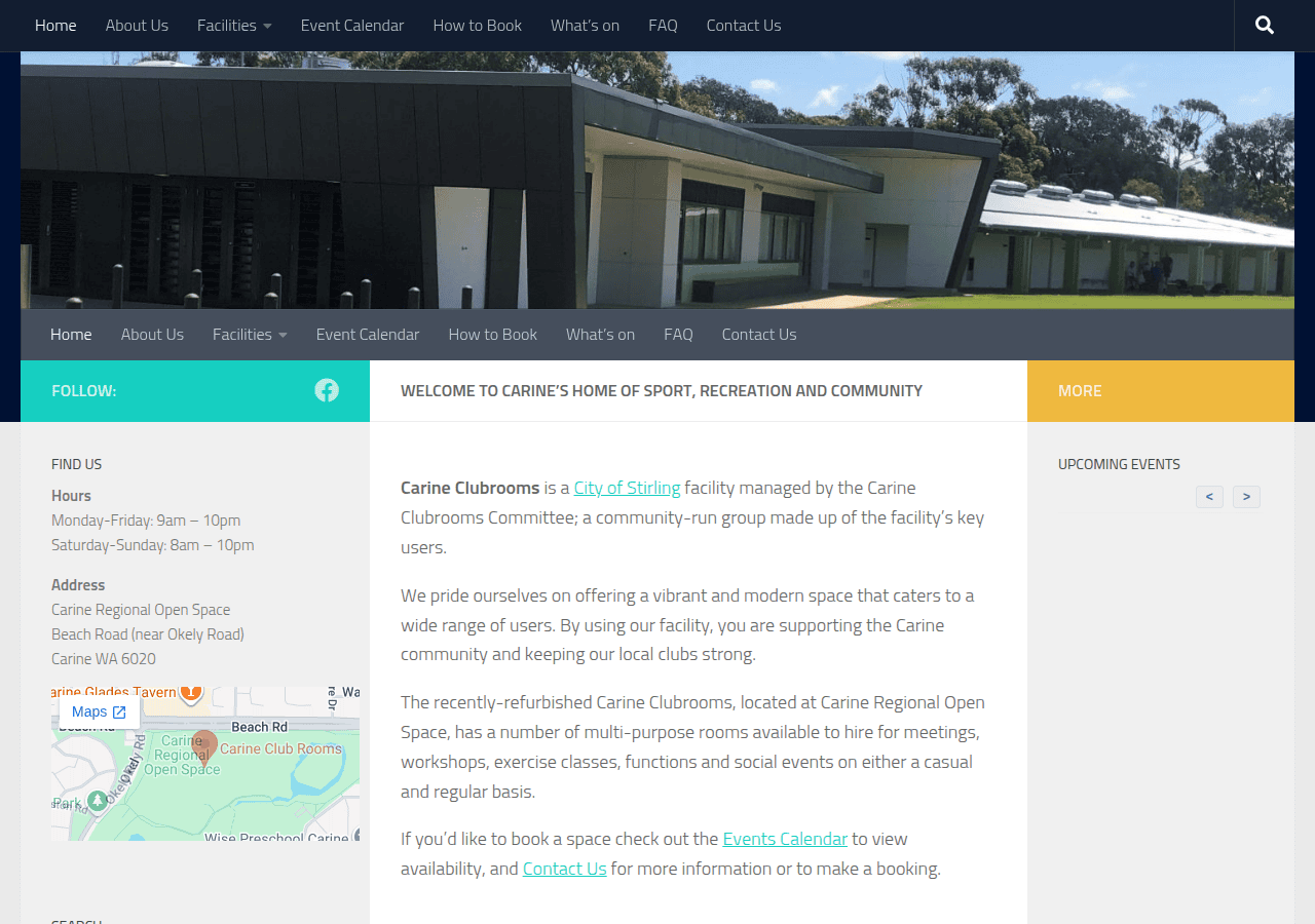 Screenshot of carineclubrooms.com.au